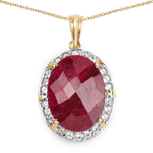 Ruby-14K Yellow Gold Plated 22.47 Carat Dyed Ruby and White Topaz .925 Sterling Silver Pendant