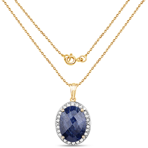 14K Yellow Gold Plated 20.88 Carat Dyed Sapphire and White Topaz .925 Sterling Silver Pendant