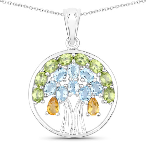 Pendants-3.32 Carat Genuine Multi Stones .925 Sterling Silver Pendant