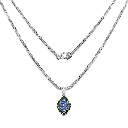 1.40 Carat Genuine Tanzanite and Chrome Diopside .925 Sterling Silver Pendant
