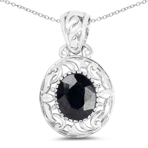 Sapphire-5.94 Carat Dyed Sapphire .925 Sterling Silver Pendant
