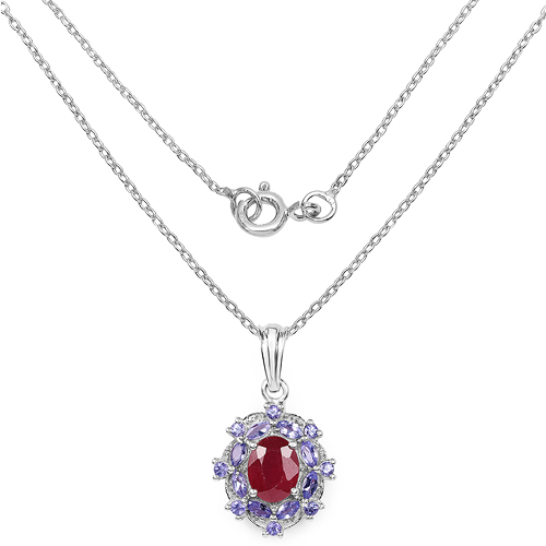 3.22 Carat Genuine Glass Filled Ruby & Tanzanite .925 Sterling Silver Pendant