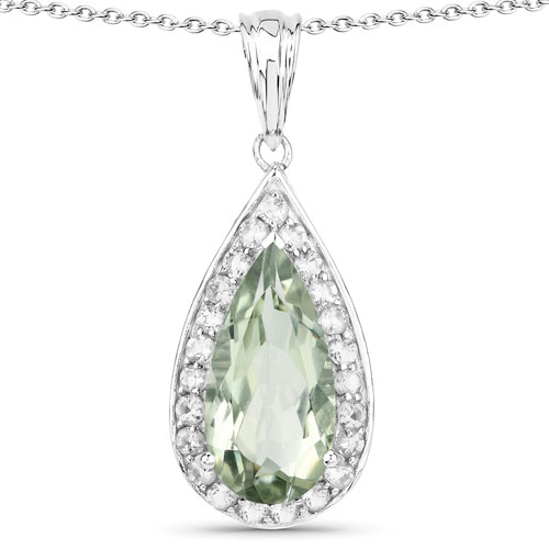 Amethyst-5.42 Carat Genuine Green Amethyst and White Topaz .925 Sterling Silver Pendant
