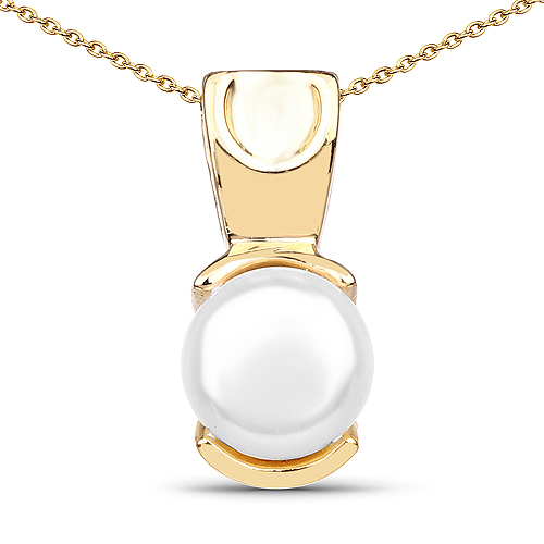Pearl-14K Yellow Gold Plated 1.50 Carat Genuine Pearl .925 Sterling Silver Pendant