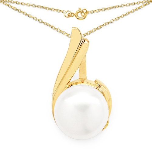 Pearl-14K Yellow Gold Plated 1.97 Carat Genuine Pearl .925 Sterling Silver Pendant