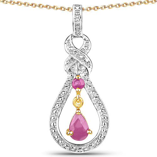 Ruby-14K Yellow Gold Plated 0.48 Carat Genuine Ruby .925 Sterling Silver Pendant