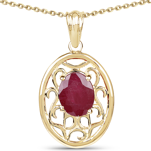 14K Yellow Gold Plated 3.10 Carat Glass Filled Ruby .925 Sterling Silver Pendant