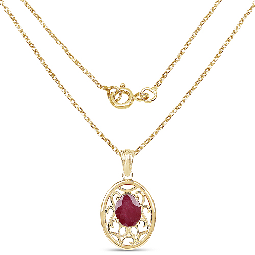 14K Yellow Gold Plated 3.10 Carat Glass Filled Ruby .925 Sterling Silver Pendant