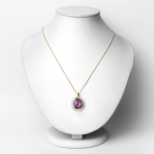 14K Yellow Gold Plated 5.59 Carat Genuine Amethyst & White Topaz .925 Sterling Silver Pendant