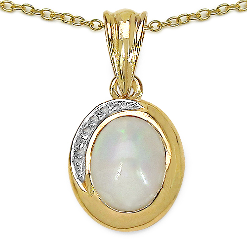 Opal-14K Yellow Gold Plated 1.29 Carat Genuine Opal & White Topaz .925 Sterling Silver Pendant