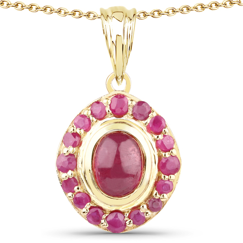 Ruby-2.80 Carat Glass Filled Ruby and Ruby 14K Yellow Gold Pendant
