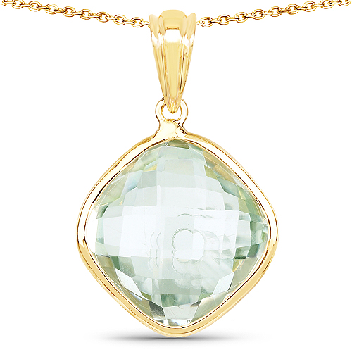 Amethyst-14K Yellow Gold Plated 9.80 Carat Genuine Green Amethyst .925 Sterling Silver Pendant