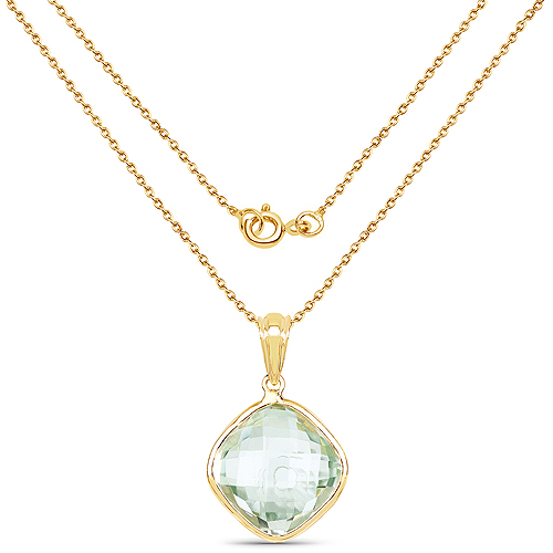 14K Yellow Gold Plated 9.80 Carat Genuine Green Amethyst .925 Sterling Silver Pendant