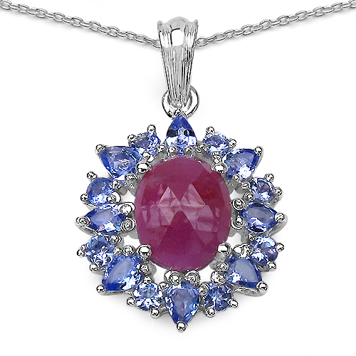 Sapphire-4.53 Carat Genuine Pink Sapphire & Tanzanite .925 Sterling Silver Pendant