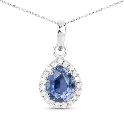 Sapphire-1.85 Carat Genuine Grayish Purple Sapphire and White Diamond 14K White Gold Pendant