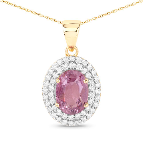 Sapphire-2.53 Carat Genuine Pink Sapphire and White Diamond 14K Yellow Gold Pendant