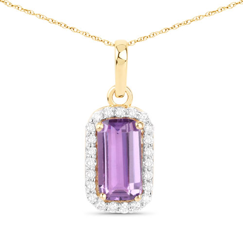 Sapphire-1.38 Carat Genuine Pink Sapphire and White Diamond 14K Yellow Gold Pendant