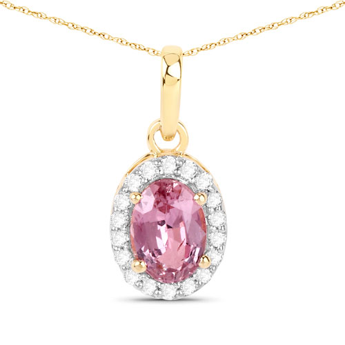 Sapphire-1.09 Carat Genuine Pink Sapphire and White Diamond 14K Yellow Gold Pendant