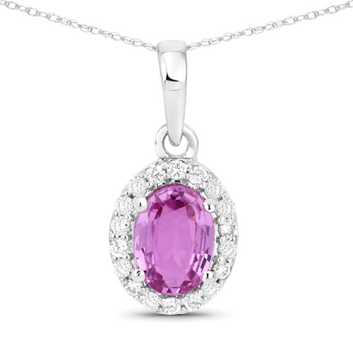 Sapphire-0.94 Carat Genuine Pink Sapphire and White Diamond 14K White Gold Pendant