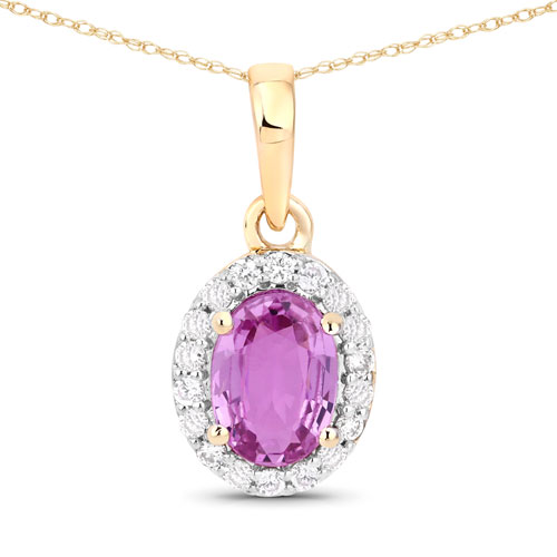 Sapphire-0.99 Carat Genuine Pink Sapphire and White Diamond 14K Yellow Gold Pendant