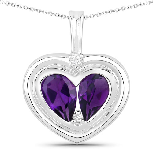 Amethyst-2.36 Carat Genuine Amethyst and White Topaz .925 Sterling Silver Pendant