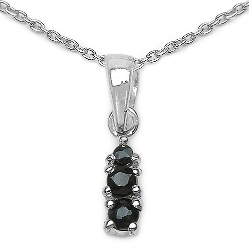 Sapphire-0.23 Carat Genuine Black Sapphire .925 Sterling Silver Pendant