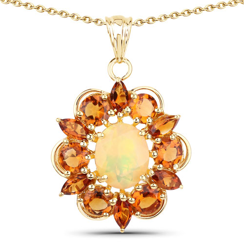 Opal-5.99 Carat Genuine Ethiopian Opal and Citrine .925 Sterling Silver Pendant
