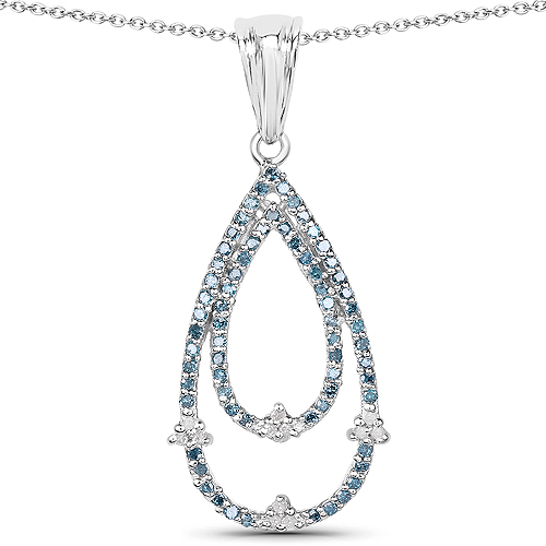 Diamond-0.34 Carat Genuine Blue Diamond and White Diamond .925 Sterling Silver Pendant