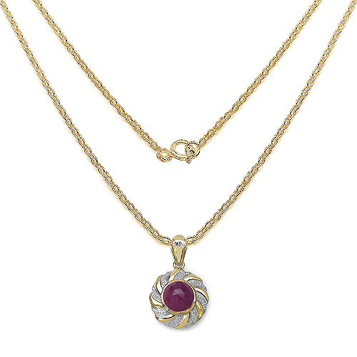 14K Yellow Gold Plated 5.32 Carat Genuine Pink Sapphire & White Diamond .925 Sterling Silver Pendant