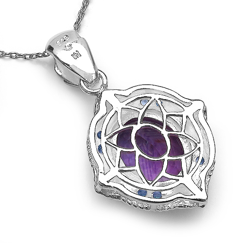 5.57 Carat Genuine Amethyst, Tanzanite & White Diamond .925 Sterling Silver Pendant