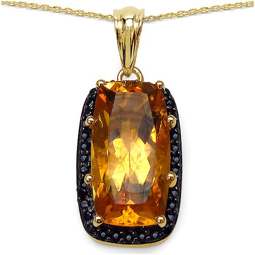 Citrine-14K Yellow Gold Plated 7.22 Carat Genuine Citrine & Black Spinel .925 Sterling Silver Pendant