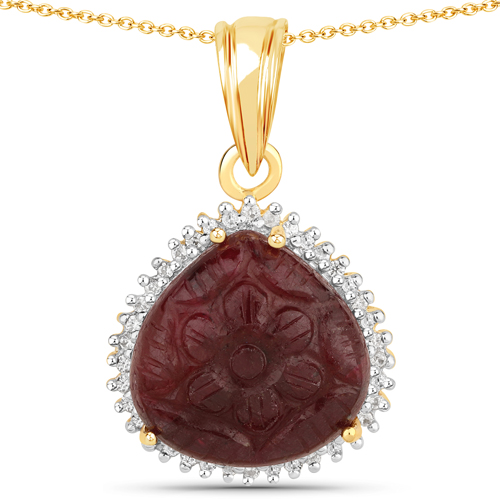 Ruby-13.83 Carat Dyed Ruby and White Zircon .925 Sterling Silver Pendant