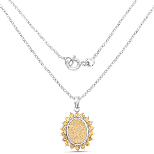 7.70 Carat Genuine Golden Drusy and Citrine .925 Sterling Silver Pendant