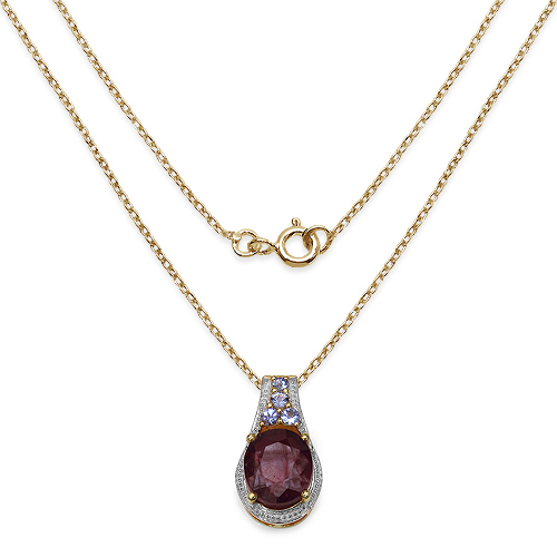 14K Yellow Gold Plated 5.56 Carat Genuine Glass Filled Ruby & Tanzanite .925 Sterling Silver Pendant