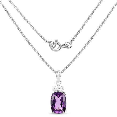 5.93 Carat Genuine Amethyst and White Topaz .925 Sterling Silver Pendant