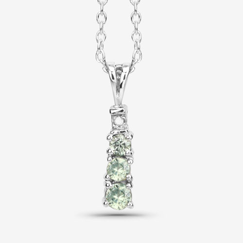 0.31 Carat Genuine Green Sapphire and White Diamond .925 Sterling Silver Pendant