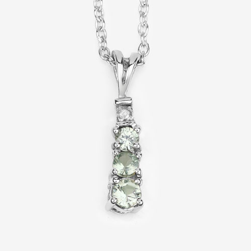 0.31 Carat Genuine Green Sapphire and White Diamond .925 Sterling Silver Pendant