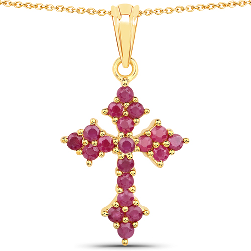 Ruby-18K Yellow Gold Plated 1.90 Carat Genuine Ruby .925 Sterling Silver Pendant