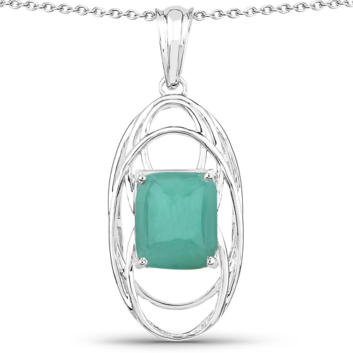 Emerald-5.55 Carat Genuine Emerald .925 Sterling Silver Pendant