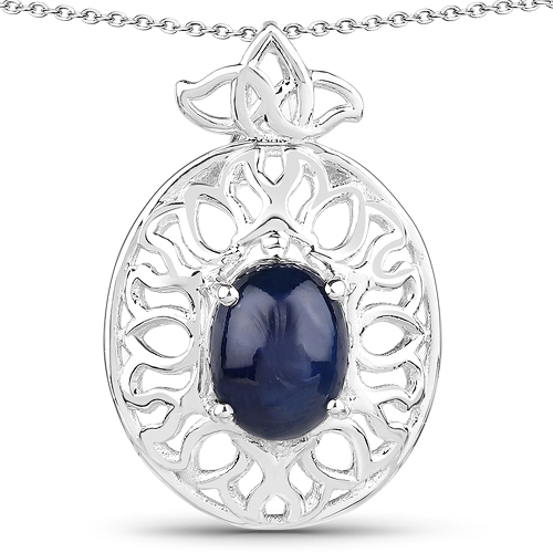 Sapphire-4.50 Carat Genuine Blue Sapphire .925 Sterling Silver Pendant