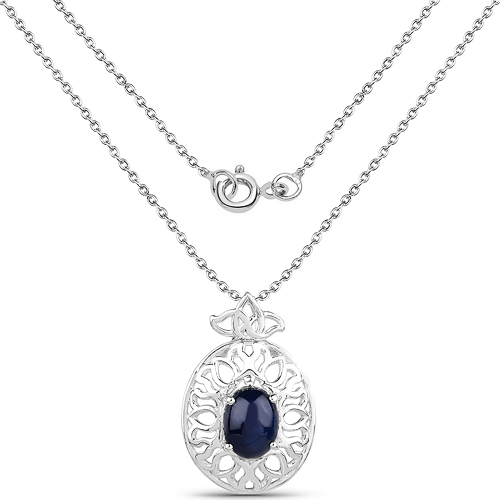 4.50 Carat Genuine Blue Sapphire .925 Sterling Silver Pendant