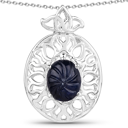 Sapphire-5.30 Carat Genuine Black Sapphire .925 Sterling Silver Pendant