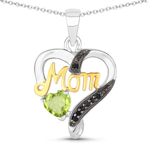 Peridot-0.49 Carat Genuine Peridot and Black Spinel .925 Sterling Silver Pendant