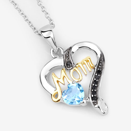 0.57 Carat Genuine Swiss Blue Topaz and Black Spinel .925 Sterling Silver Pendant