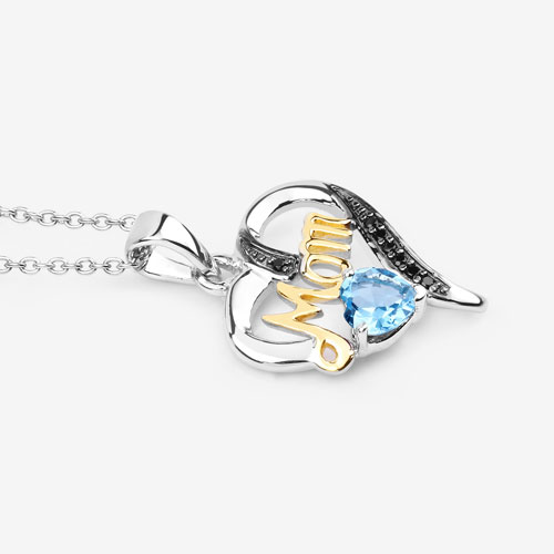 0.57 Carat Genuine Swiss Blue Topaz and Black Spinel .925 Sterling Silver Pendant