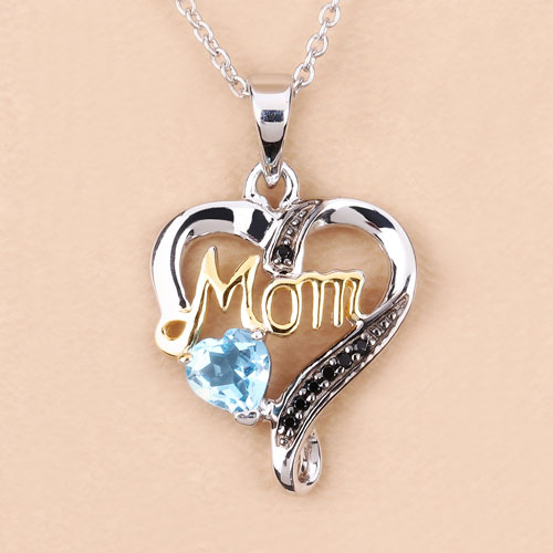 0.57 Carat Genuine Swiss Blue Topaz and Black Spinel .925 Sterling Silver Pendant