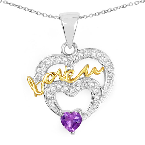 Amethyst-Two Tone Plated 0.44 Carat Genuine Amethyst and White Topaz .925 Sterling Silver Pendant