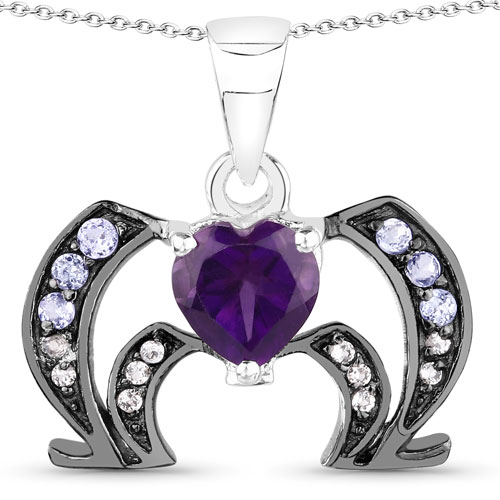 0.86 Carat Genuine Amethyst, Tanzanite and White Topaz .925 Sterling Silver Pendant