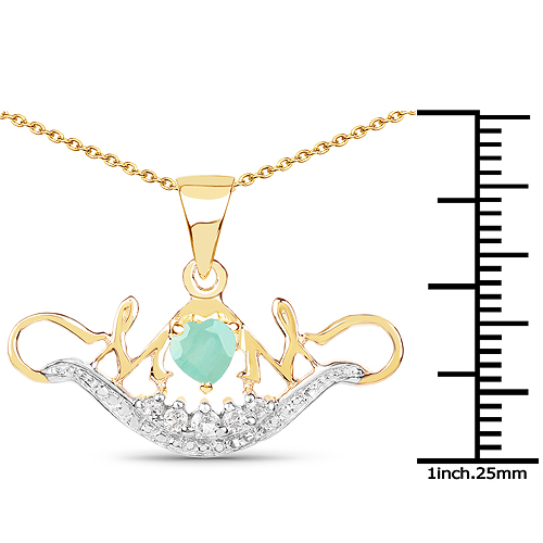 14K Yellow Gold Plated 0.62 Carat Genuine Emerald and White Topaz .925 Sterling Silver Pendant