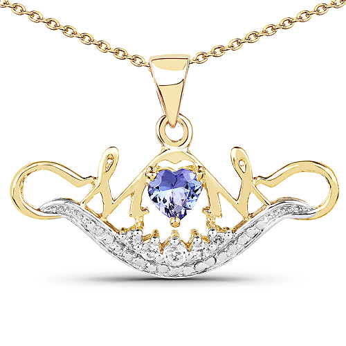14K Yellow Gold Plated 0.62 Carat Genuine Tanzanite and White Topaz .925 Sterling Silver Pendant